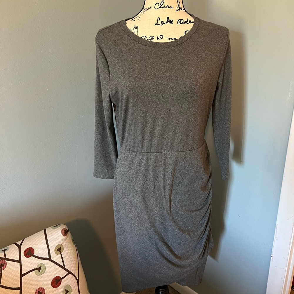 NWOT Reborn J Gray Dress w/ Side Ruching, Large, Very Soft!